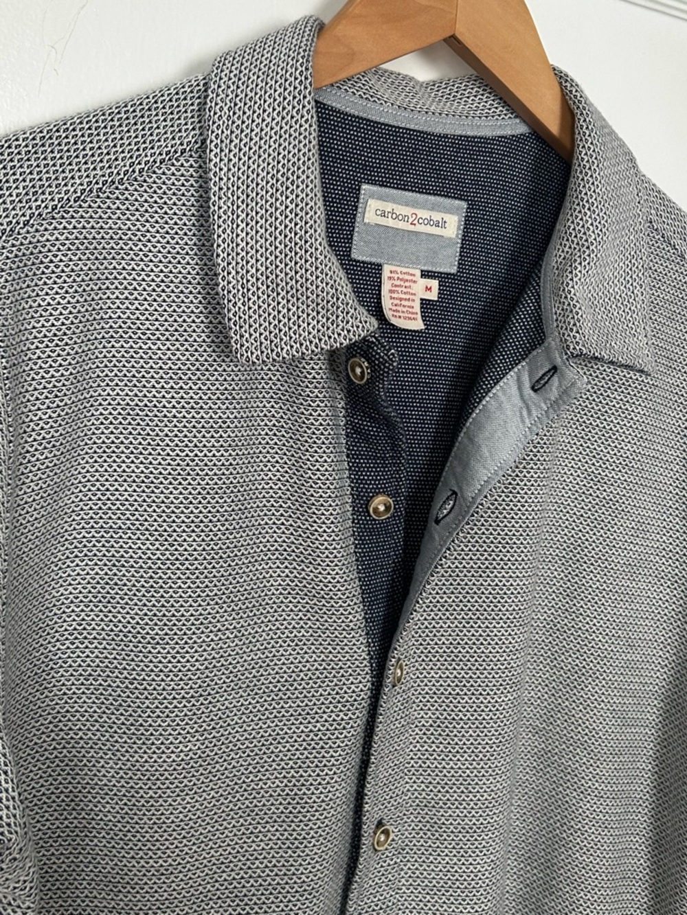 Carbon2Cobalt Mens Size M Short Sleeve Textured Knit Button Down Shirt - Picture 5 of 12